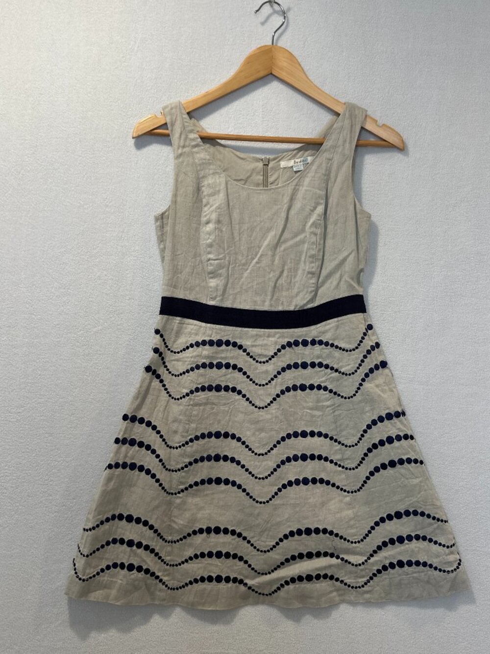 Boden Women's Linen Beige & Blue Dress Size 4